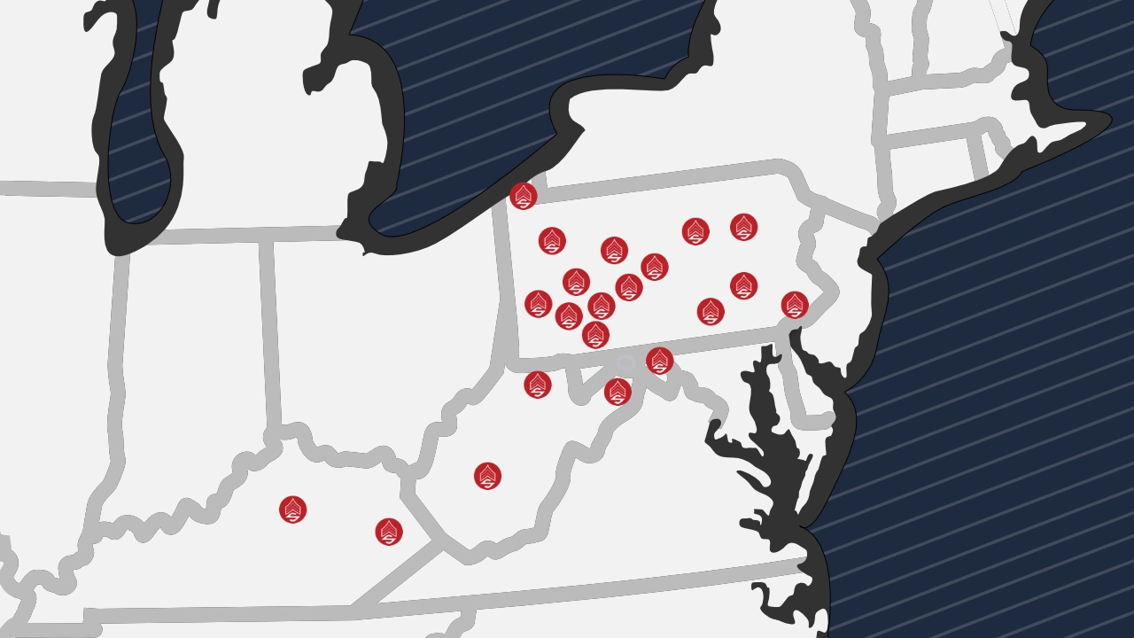 Map of Sargent's Court Reporting locations.