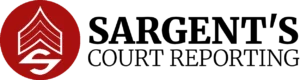 Sargent’s Court Reporting logo with a red emblem and bold text.