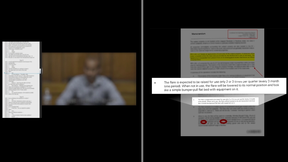 video production 4 960 A screenshot of an interactive deposition, with the left side of the screen being a blurred out video call, and the right being a document being edited in real time.